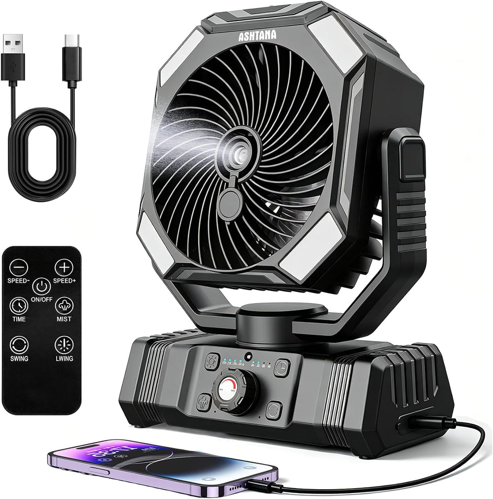 Portable Misting Fan for Camping Beach Parties Patio Picnic Black