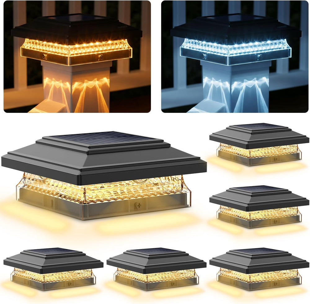 SIEDiNLAR Solar Post Cap Lights 4x4 & 5x5, 6 Pack 2 Modes 50 Lumens Black
