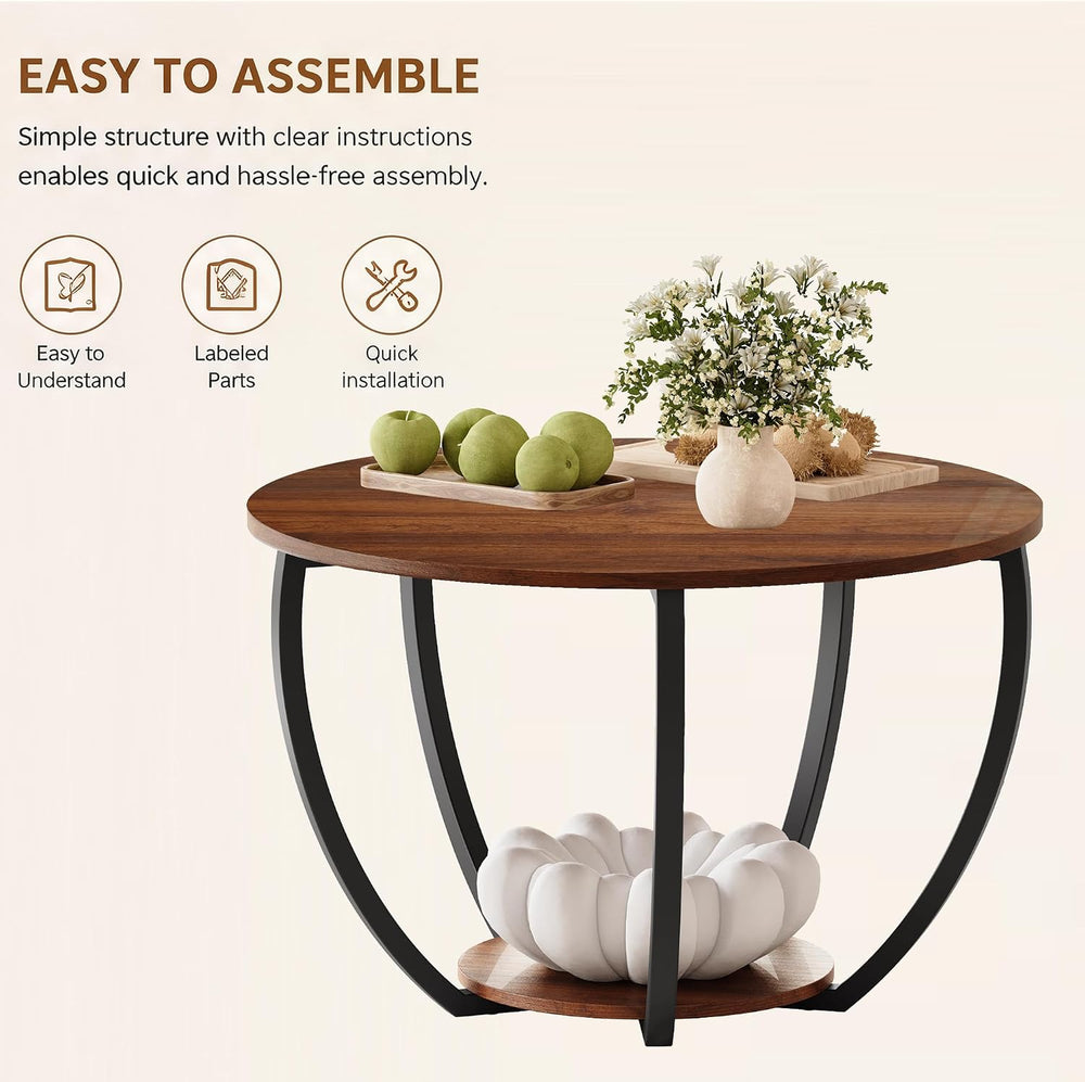 HOMERECOMMEND Round Coffee Table,23"Circle Coffee Table With Storage,Walnut