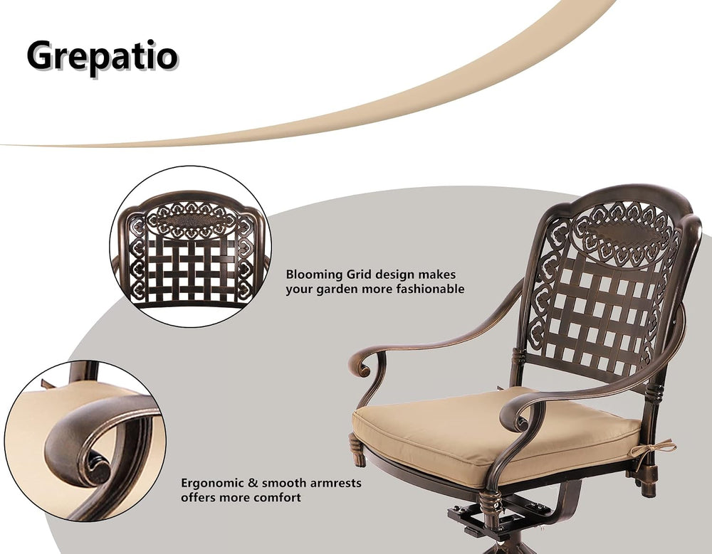 Grepatio 5 Piece Outdoor Dining Set Cast Aluminum Patio Table and Chairs Outs...
