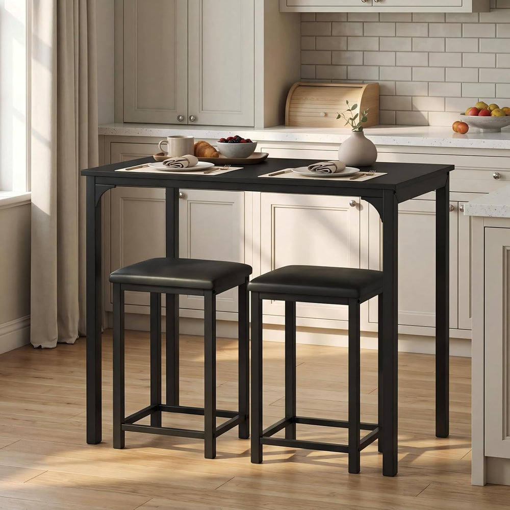 COSTWAY Dining Table Set, Counter Height Table & 2 Upholstered Stools