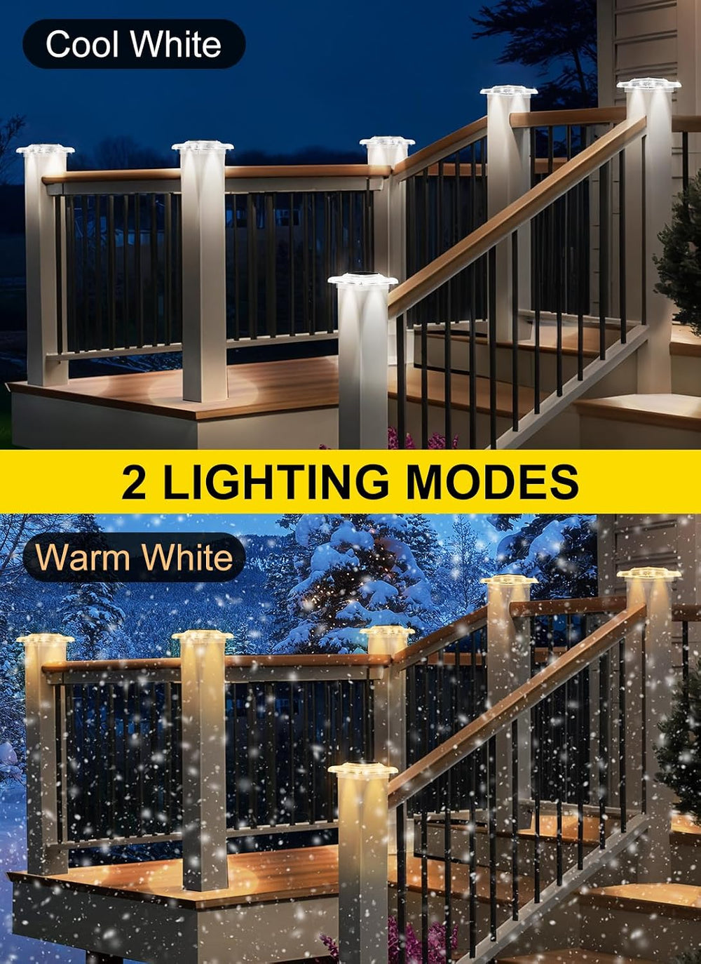 T-SUN 4x4 Solar Post Lights, 6 Pack Warm & Cool White for Post with Stairs