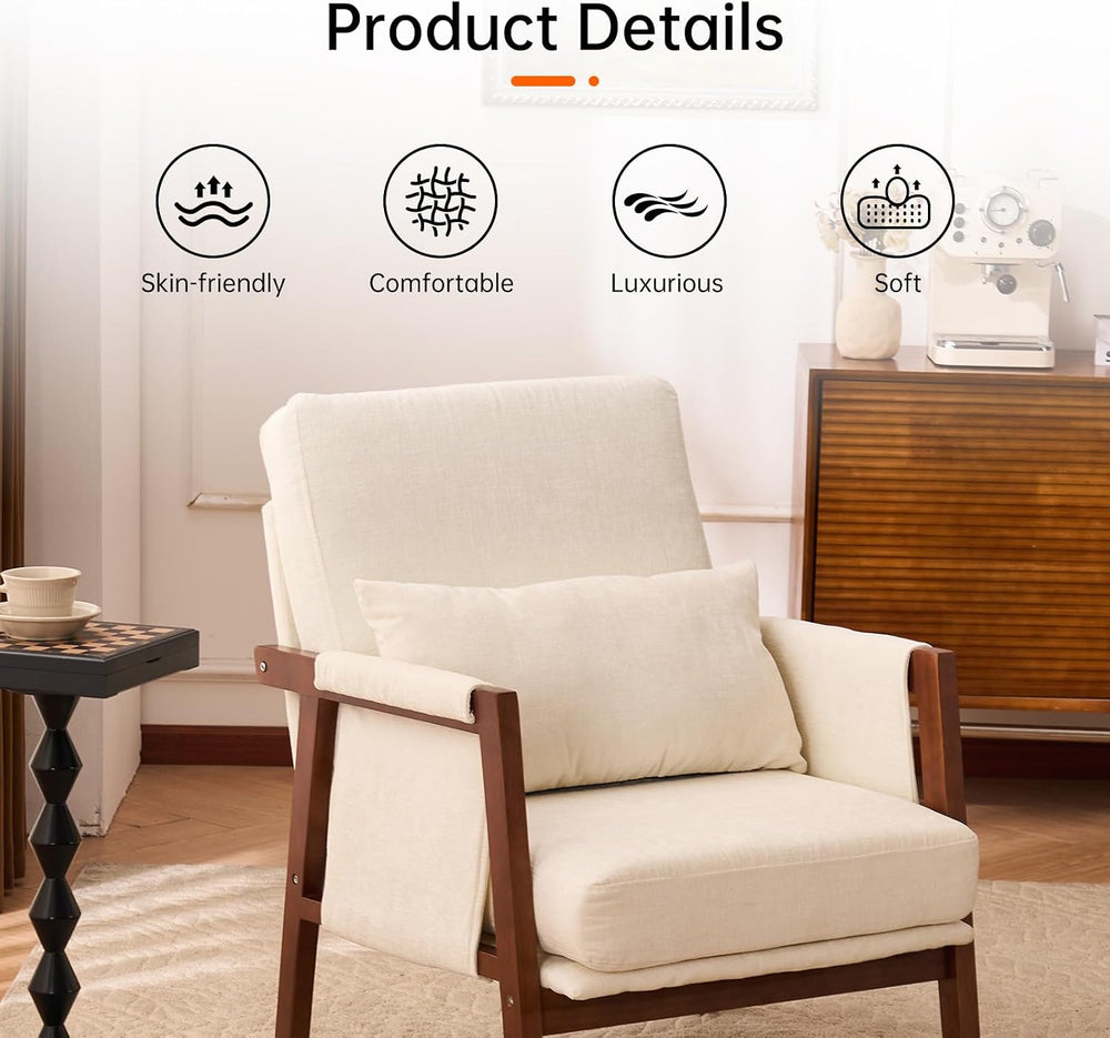 Accent Chair Mid-Century Modern Chair with Lumbar Support Pillow, Upholstered...