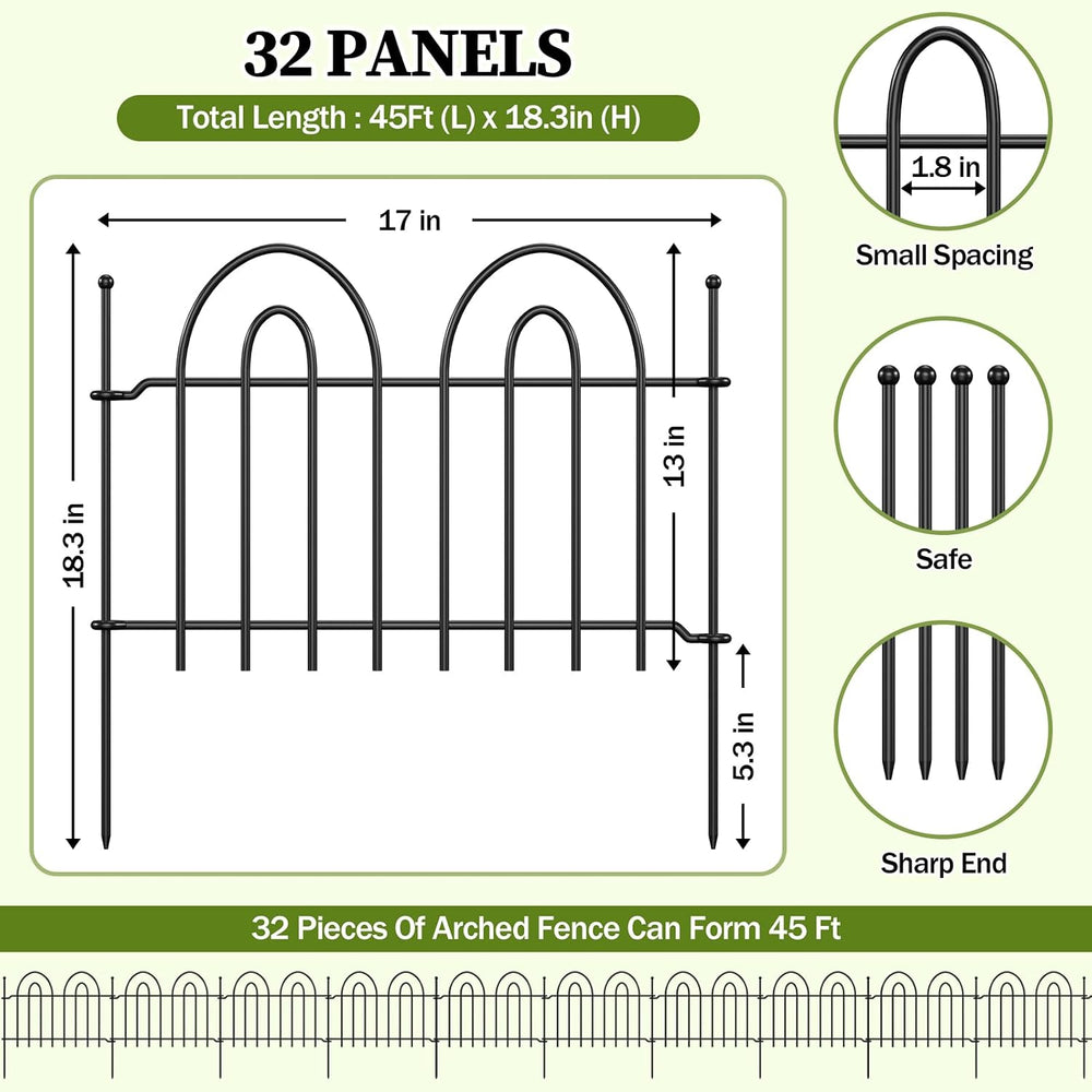 45ft x 13in Garden Fence Animal Barrier, 32 Panels Decorative Garden Fence Bo...