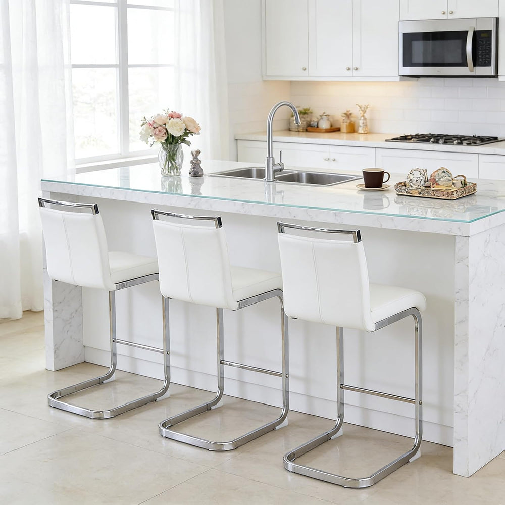 gopop Bar Stools Set of 3,Counter Height Bar Stools with Backs,White Barstool...