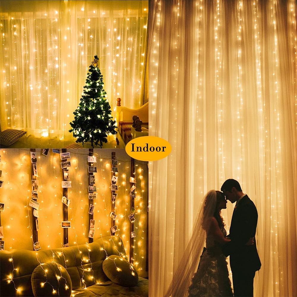 2 Pack Solar Curtain Lights Outdoor Garden Fairy String Lights 300 LED 8 Mode...