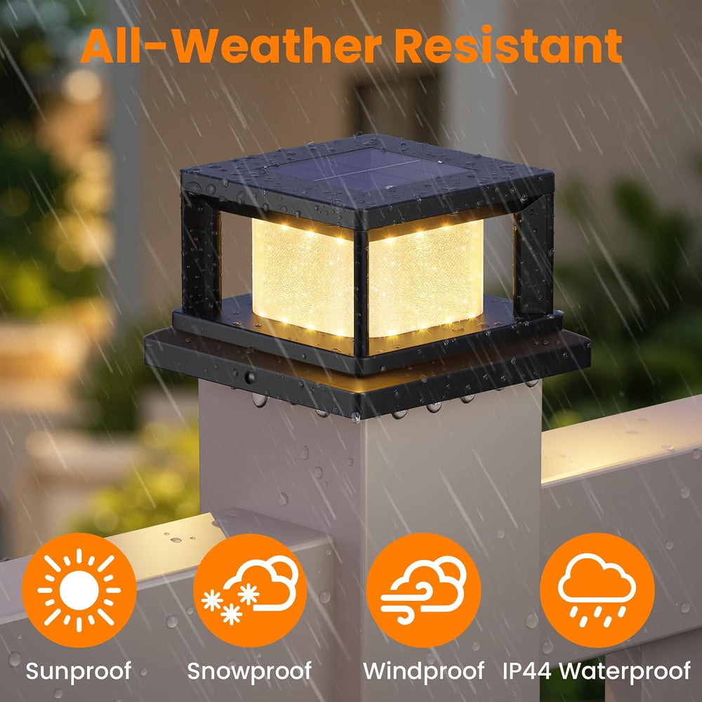 Mlambert 12 Pack 4x4 Solar Post Light, 2 Mode Wooden Vinyl Fence Cap, Black