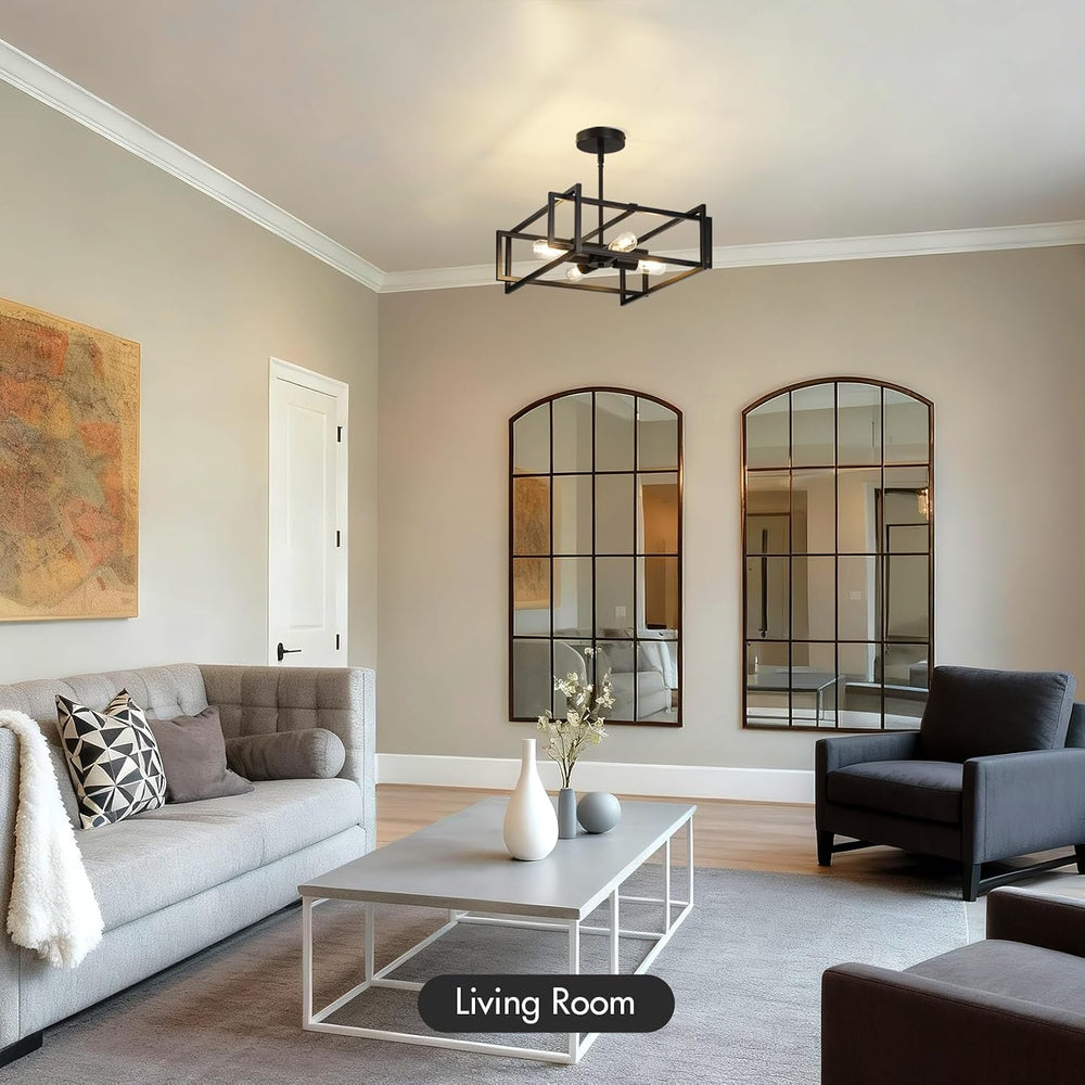 Modern Black Semi Flush Mount Ceiling Light Fixture 16.5", 4-Light Indus...