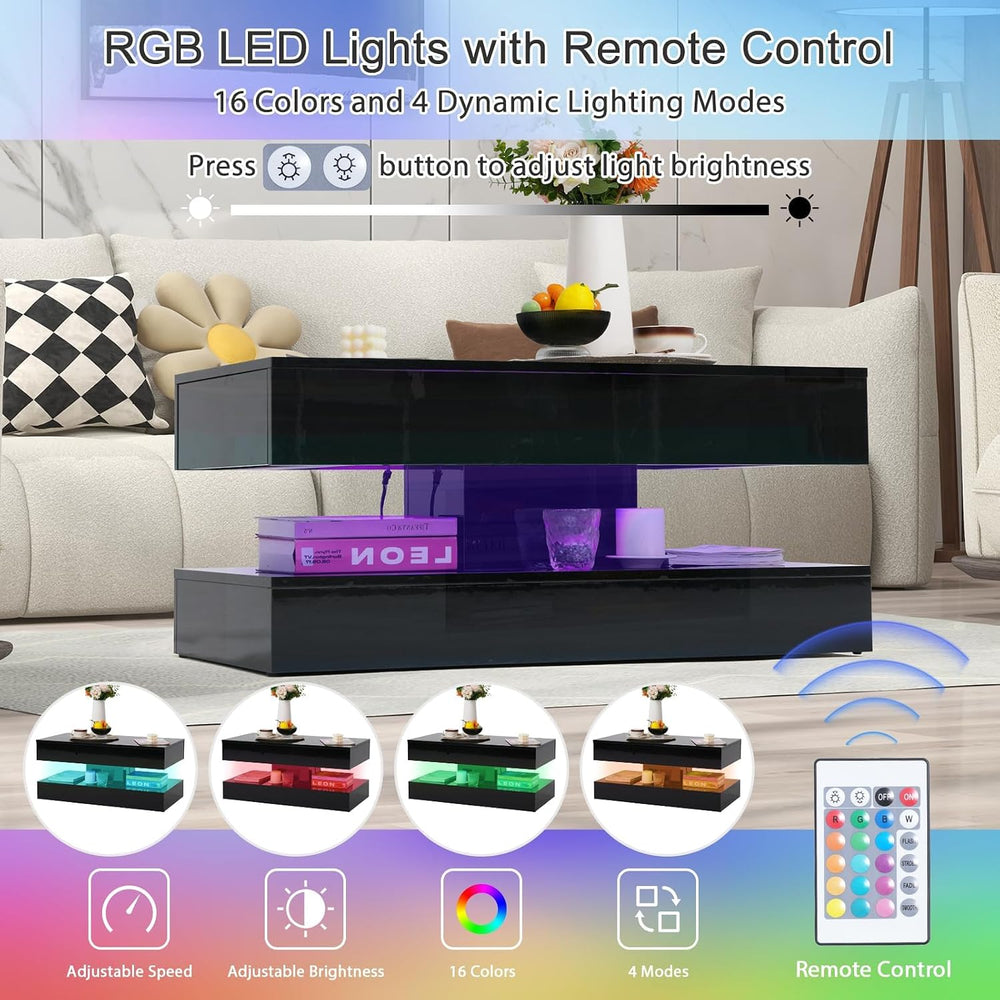 Verano Garden Modern High Gloss LED Coffee Table, 2-Tier Center Table