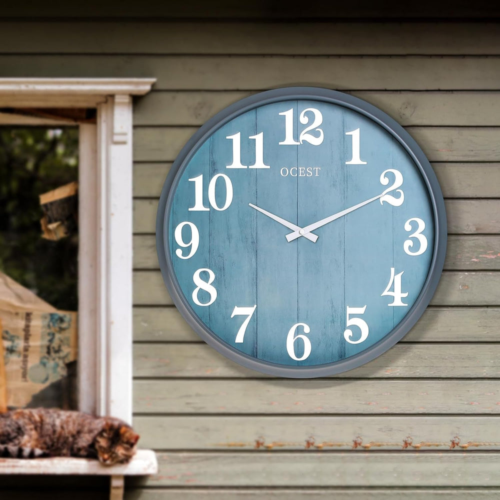 OCEST 18 Inch Large Decorative Wall Clock with Woodgrain Design