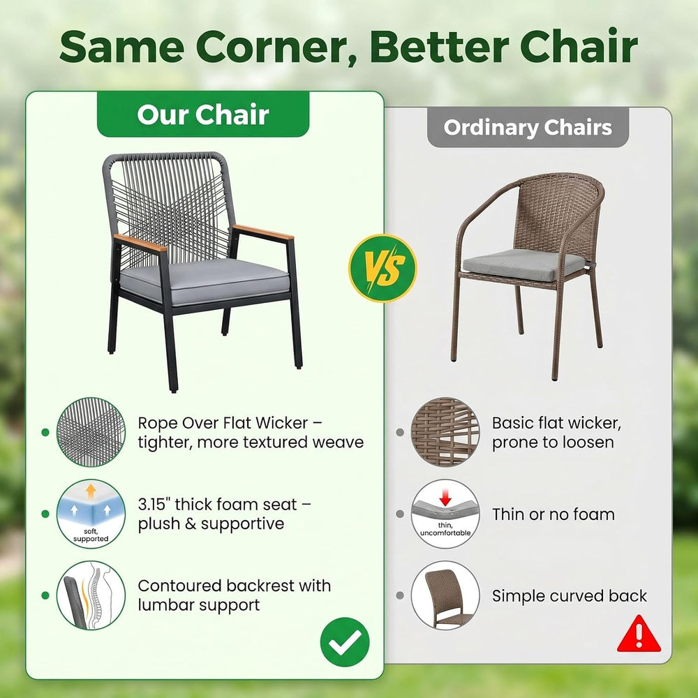 LIFERUN 3-Piece Rattan Patio Set with 2 Chairs and Table, Gray