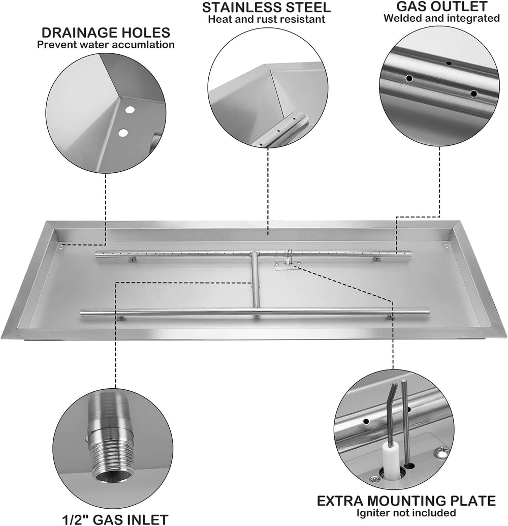 Stanbroil 48 x 14 inch Rectangle Fire Pit Kit with Spark Ignition