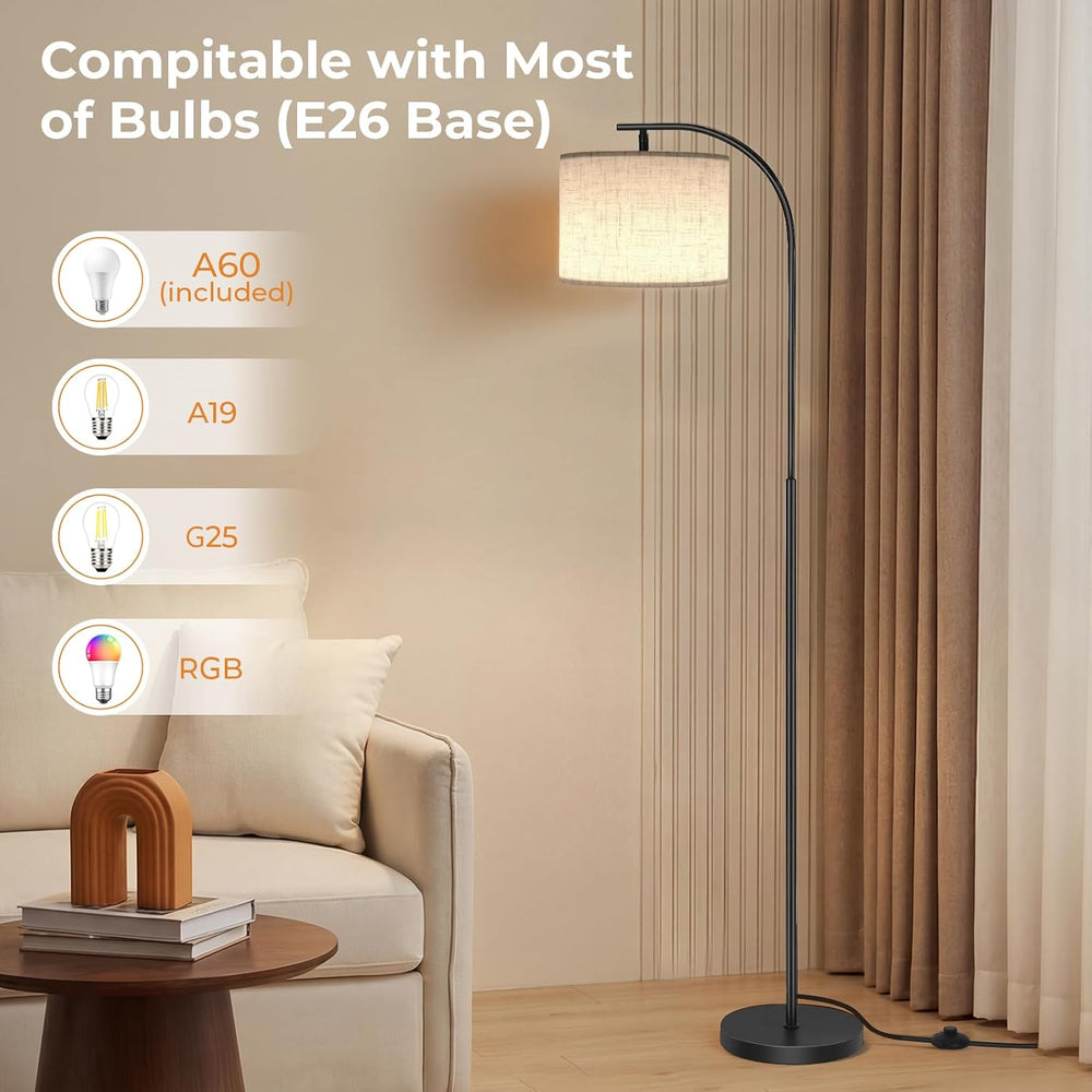 SIBRILLE Floor Lamp with Linen Shade, Arc Dimmable Tall Standing Lamp with Re...