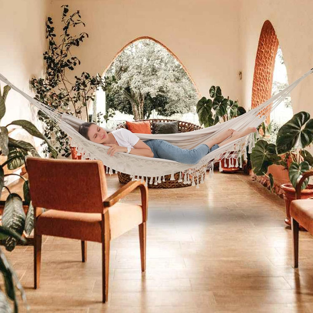 Hammock Hanging Swing Double Max 500lbs Macrame for Indoor Outdoor Patio Yard...