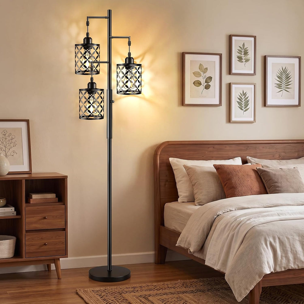 68" Industrial Tree Floor Lamp, Dimmable Farmhouse Tall Standing Lamp wi...