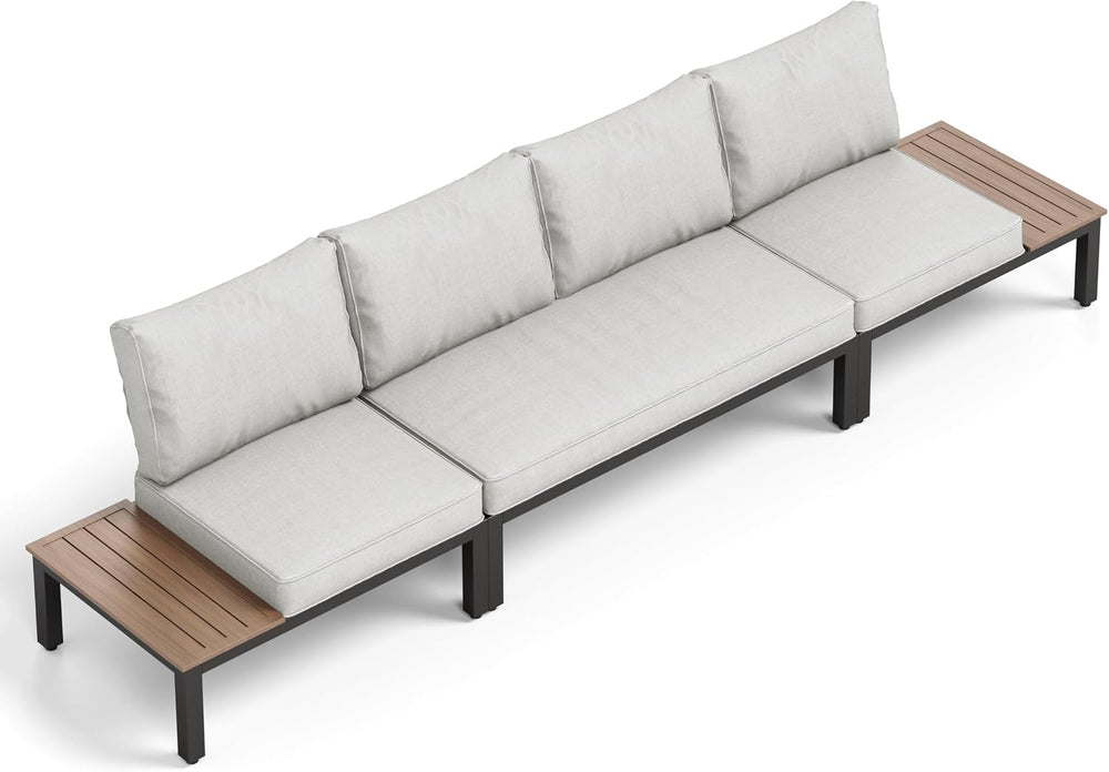 PHI VILLA 4-Seat Metal Patio Sofa Sectional Set with Gray Cushions