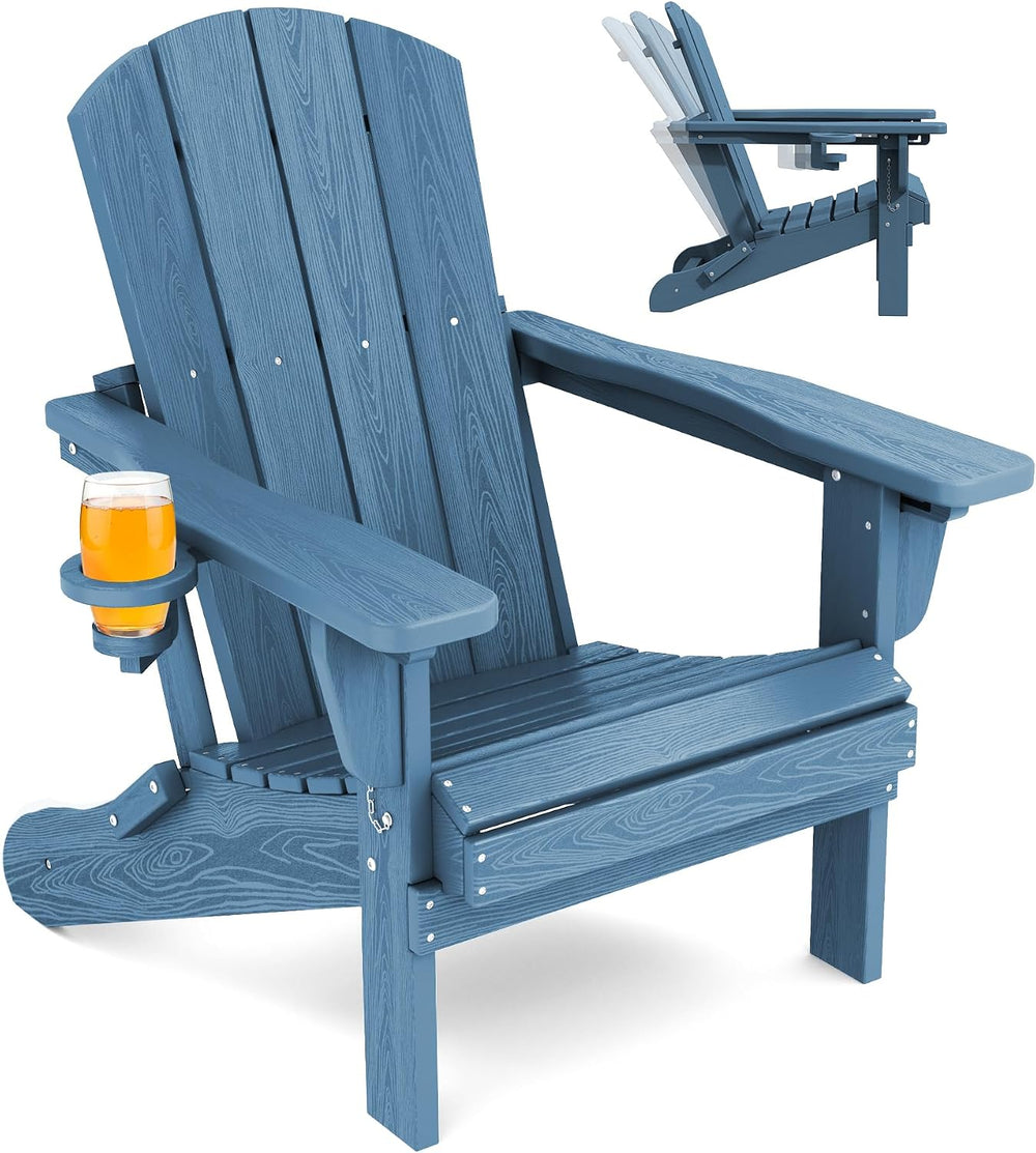 SERWALL Folding Adjustable Adirondack Chair with Cup Holder, Blue