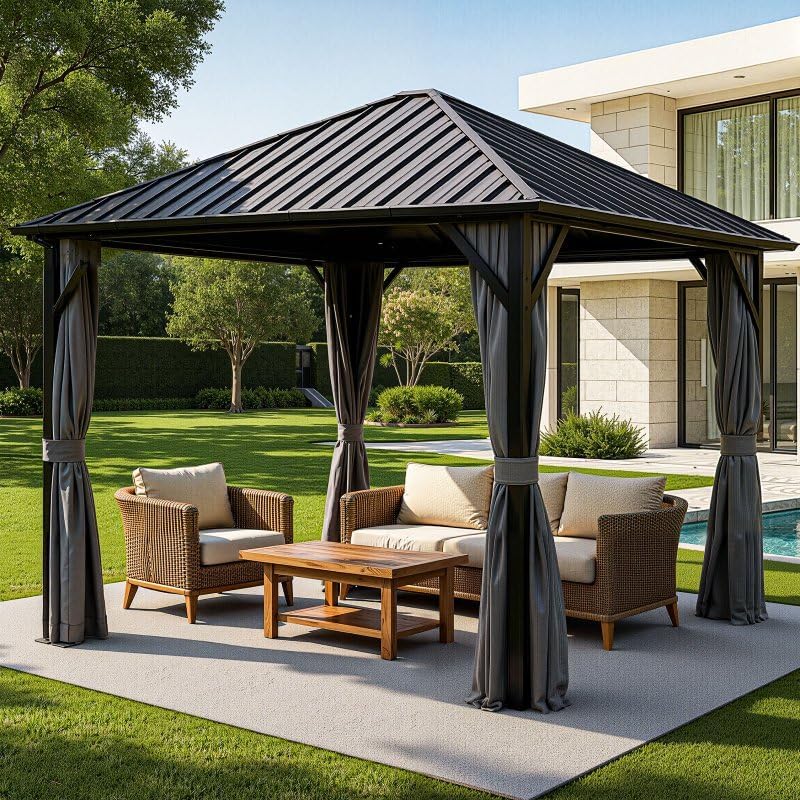 ENDARK 10x10 FT Hardtop Gazebo with Galvanized Steel Roof