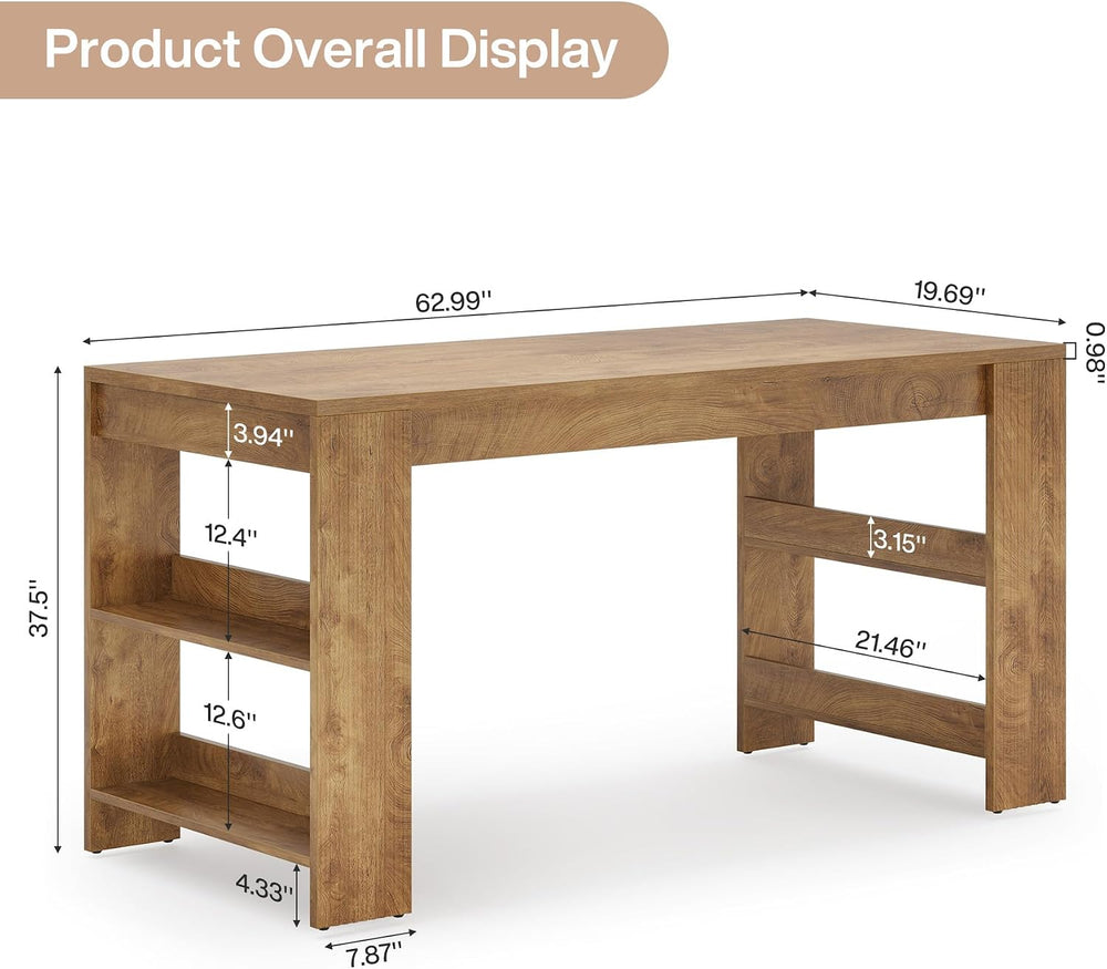 Tribesigns 63" Bar Table, Farmhouse Counter Height Pub Table with Storage