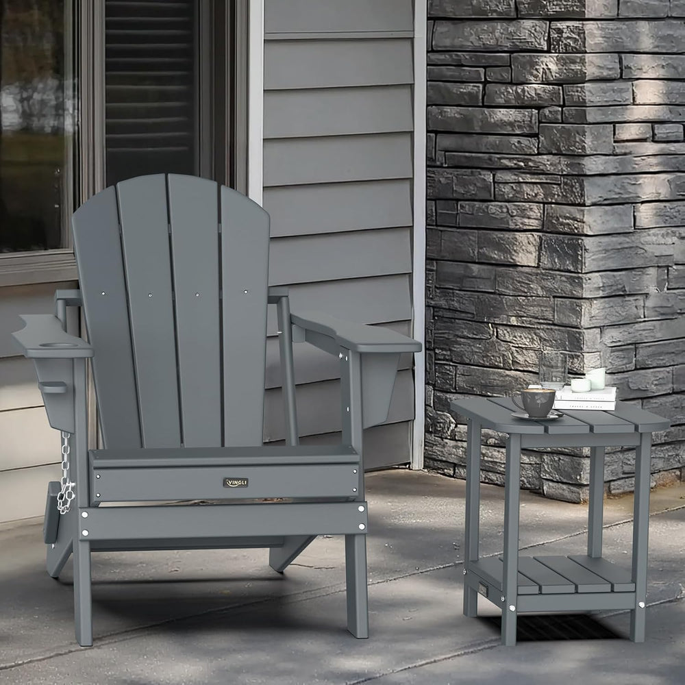VINGLI Outdoor Side Table, 2-Tier HDPE Adirondack Side Table with Storage, We...