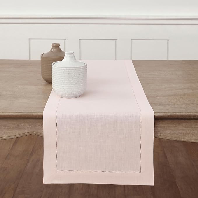 Solino Home Linen Pink Table Runner 144 Inches Long - 100% Pure Linen Extra L...