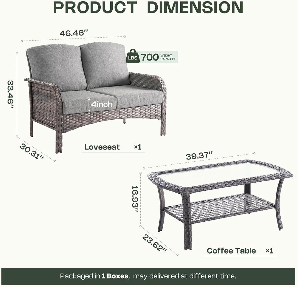 2-Piece Patio Furniture Set, Outdoor Wicker Furniture with Coffee Table, All ...