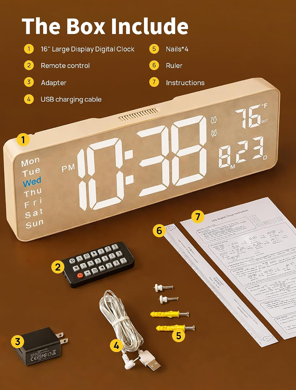 MASHI 2026 Upgrade Digital Wall Clock, 16" Large Display Digital Clock w...
