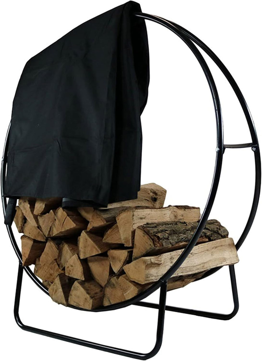 Sunnydaze Outdoor Firewood Rack with Cover, Heavy-Duty Steel, 40” Diameter