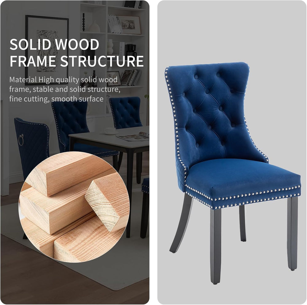 Velvet Dining Chairs Set of 4, Upholstered Dining Room Chairs with Nailhead T...