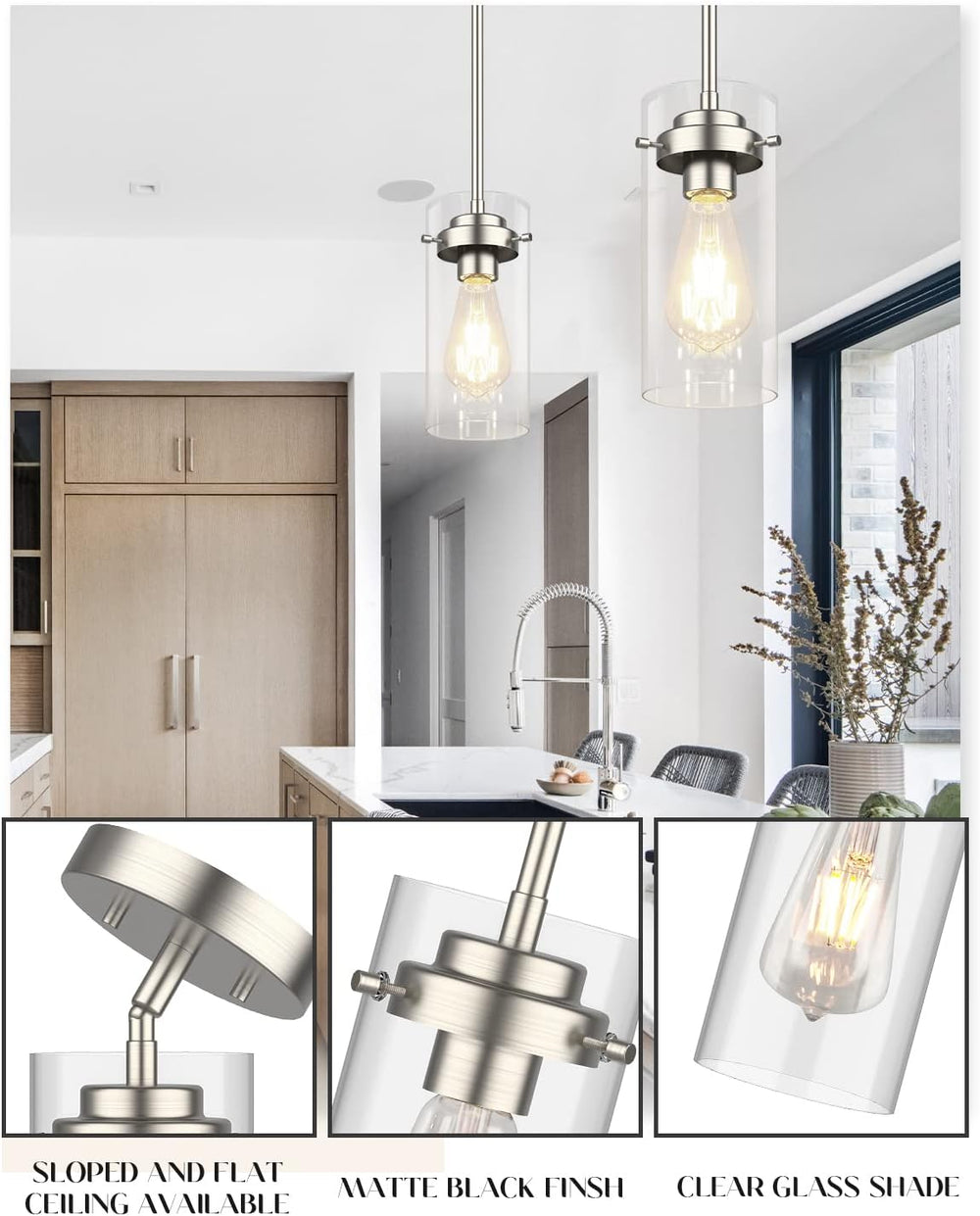 EAPUDUN Pendant Light (2 Packs), Kitchen Ceiling Hanging Light, Adjustable He...