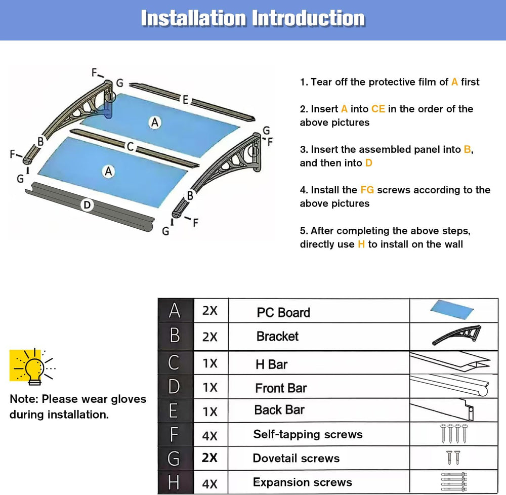 Awning for Door Entrance 80x120cm/32x48in Window Canopy Exterior with Plastic...