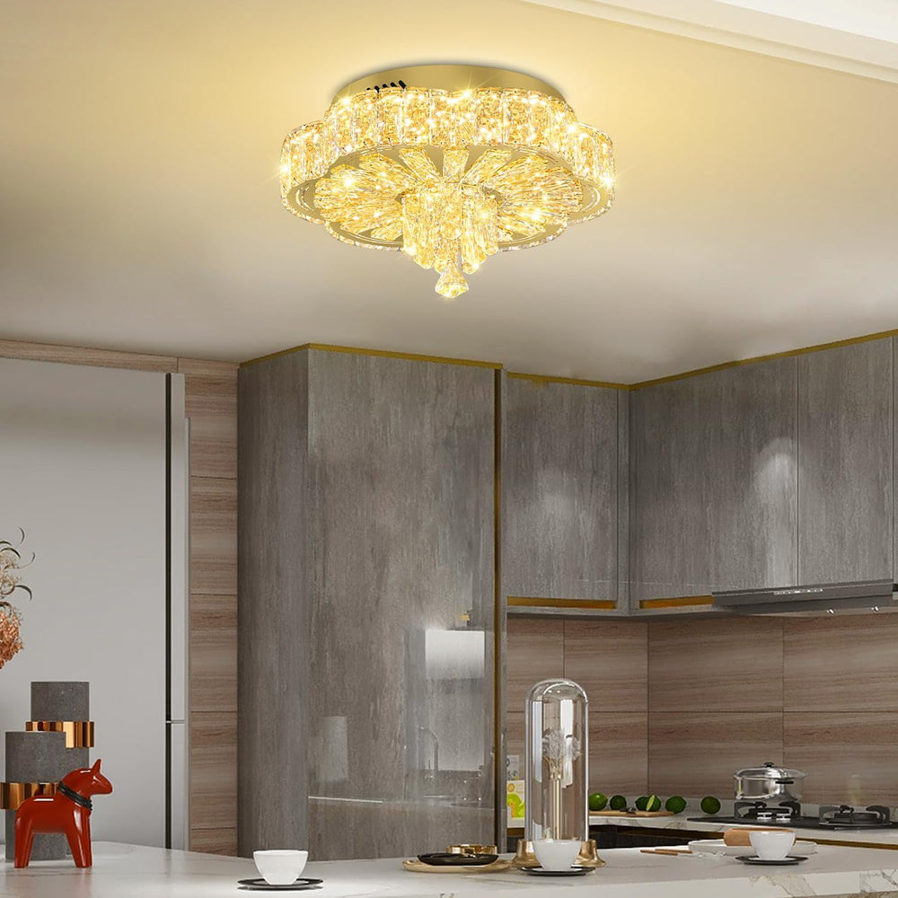 16in Gold Crystal Chandeliers for Living Room Dining Room Crystal Ceiling Lig...