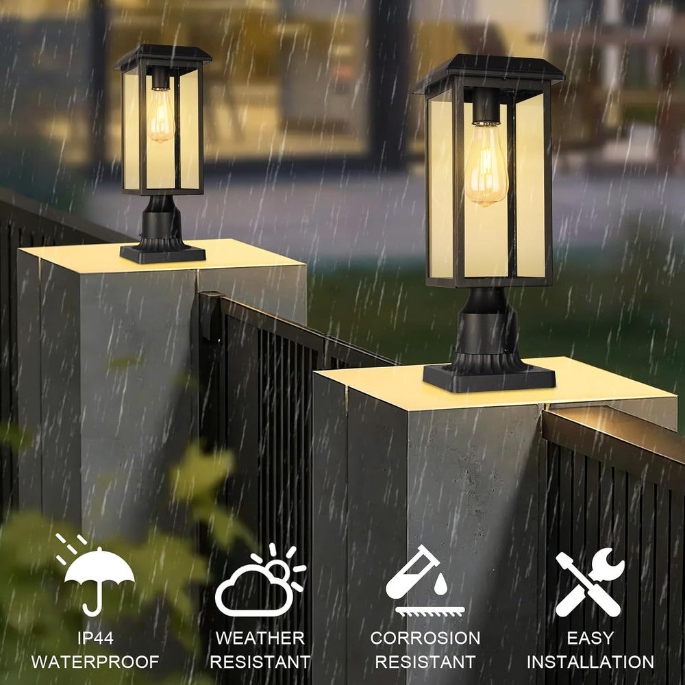 Solar Outdoor Post Lantern Lights, Modern Exterior Pillar Lighting with Black...