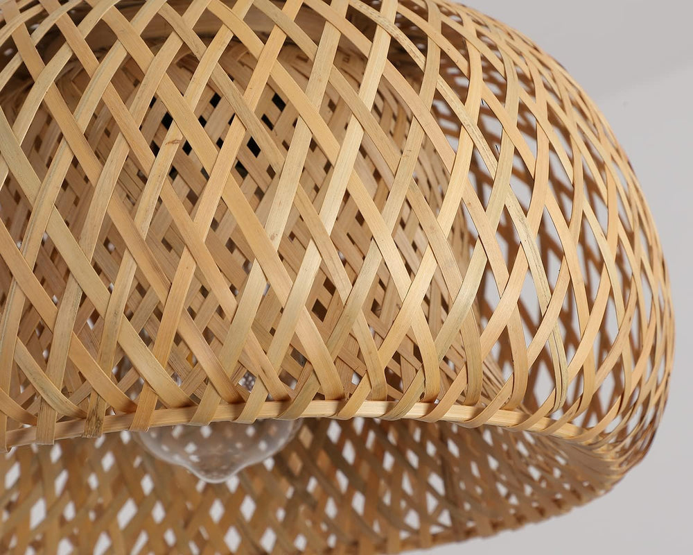 Bamboo Pendant Light Fixture One-Light Adjustable Boho Basket Handmade Woven ...