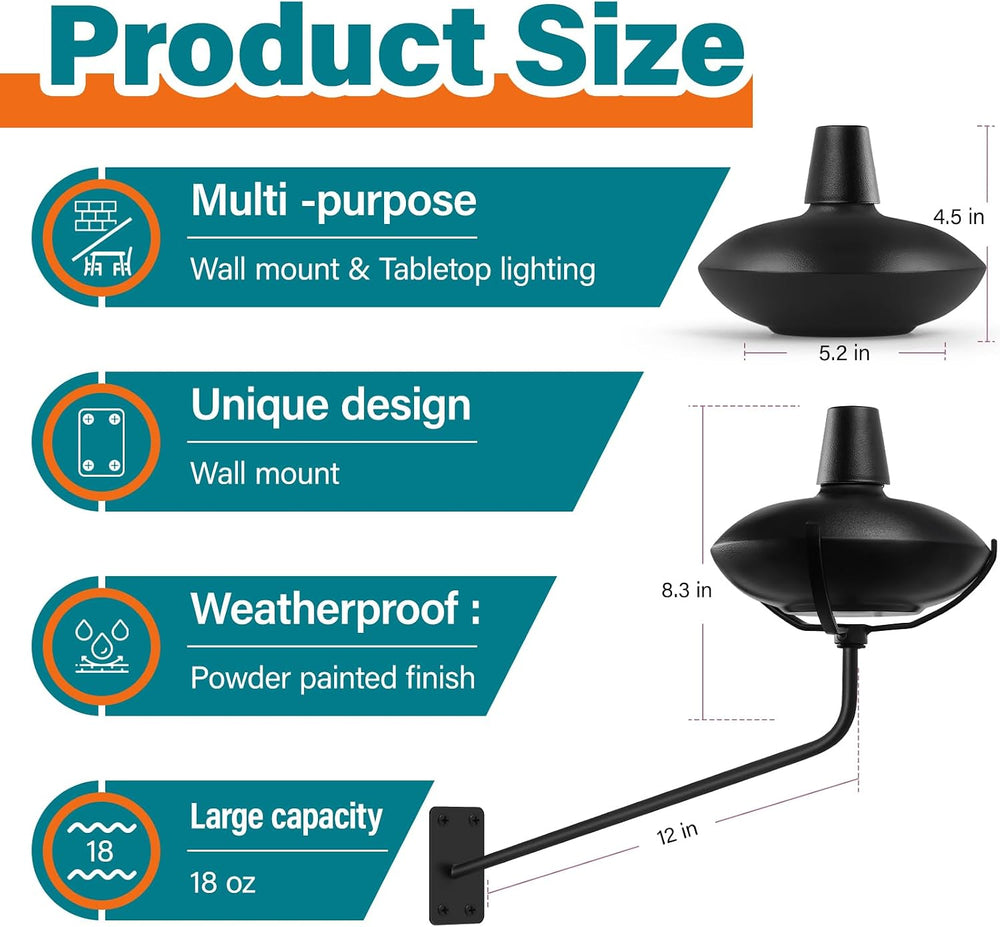 6 Pack Wall Mounted Citronella Torches, 18 oz Garden Torches for Outside, Ref...