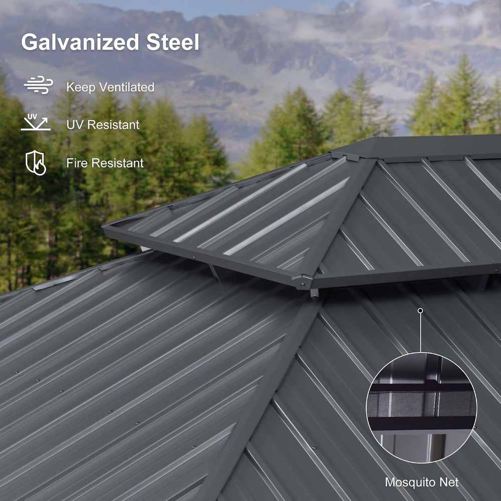 PURPLE LEAF 13' X 17' Hardtop Gazebo 4.7" Thick Post, Gray