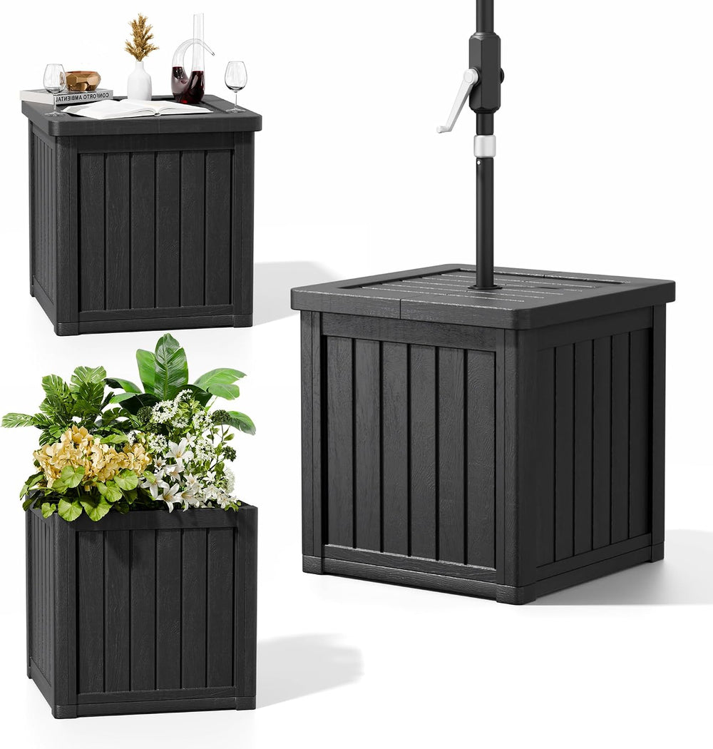 Patio Umbrella Base with 1.5" Hole, Outdoor Side Table, Planter Box, Black