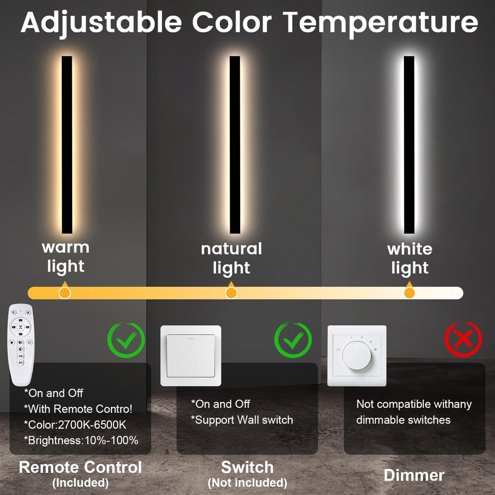 Modern Outdoor Lights - 47.3inch Outdoor Exterior Linear Sconce Black Patio W...