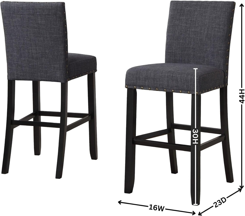 Roundhill Furniture PC164TA Biony Fabric Bar Stools with Nailhead Trim (Set o...