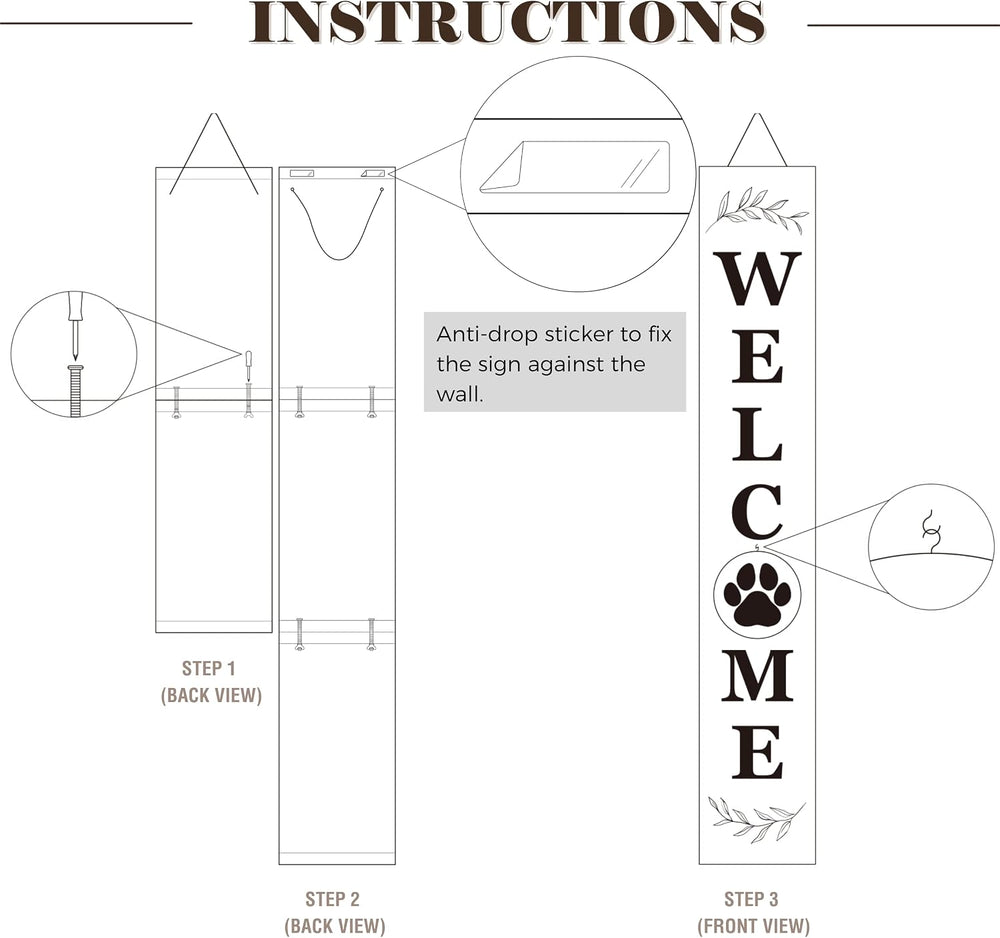 Perfnique Welcome sign for front porch standing, 47 x 7.9 Inch Wooden Leaner ...