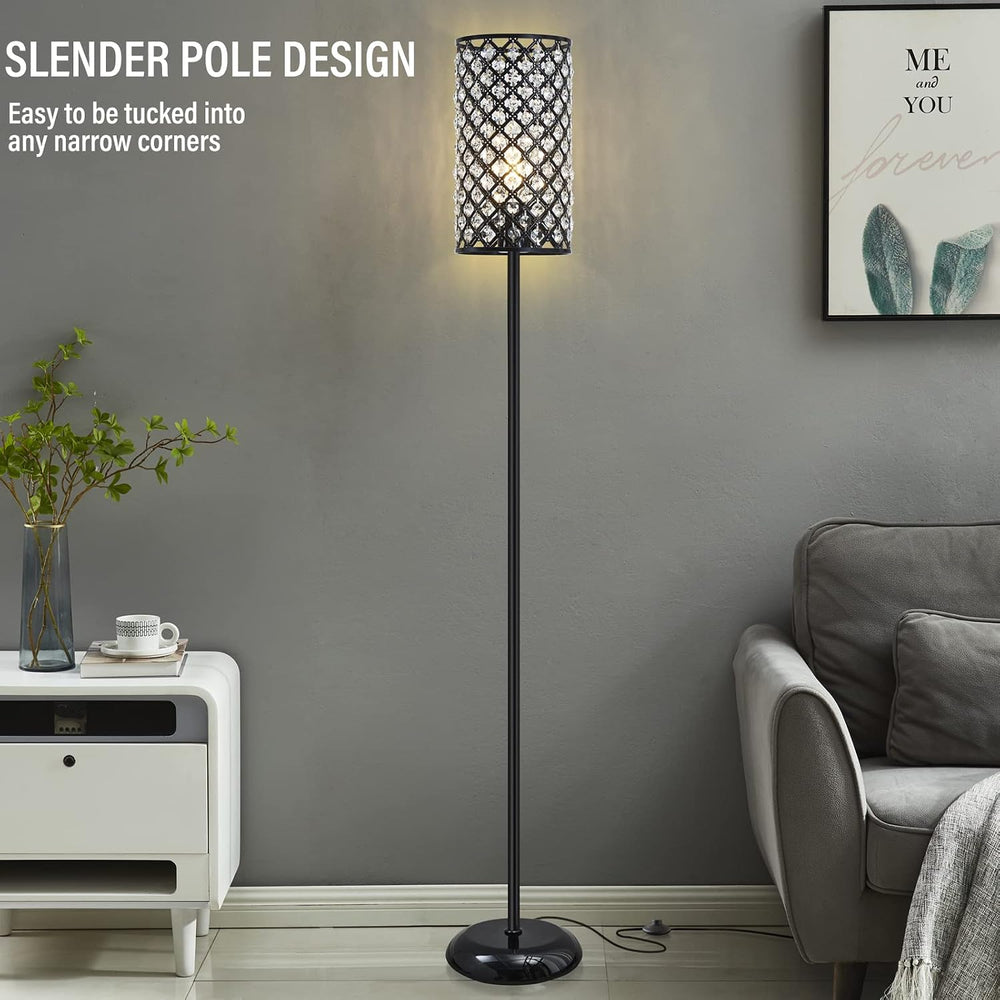 GyroVu Crystal Floor Lamp, Modern Standing Lamp with Elegant Shade Black Floo...