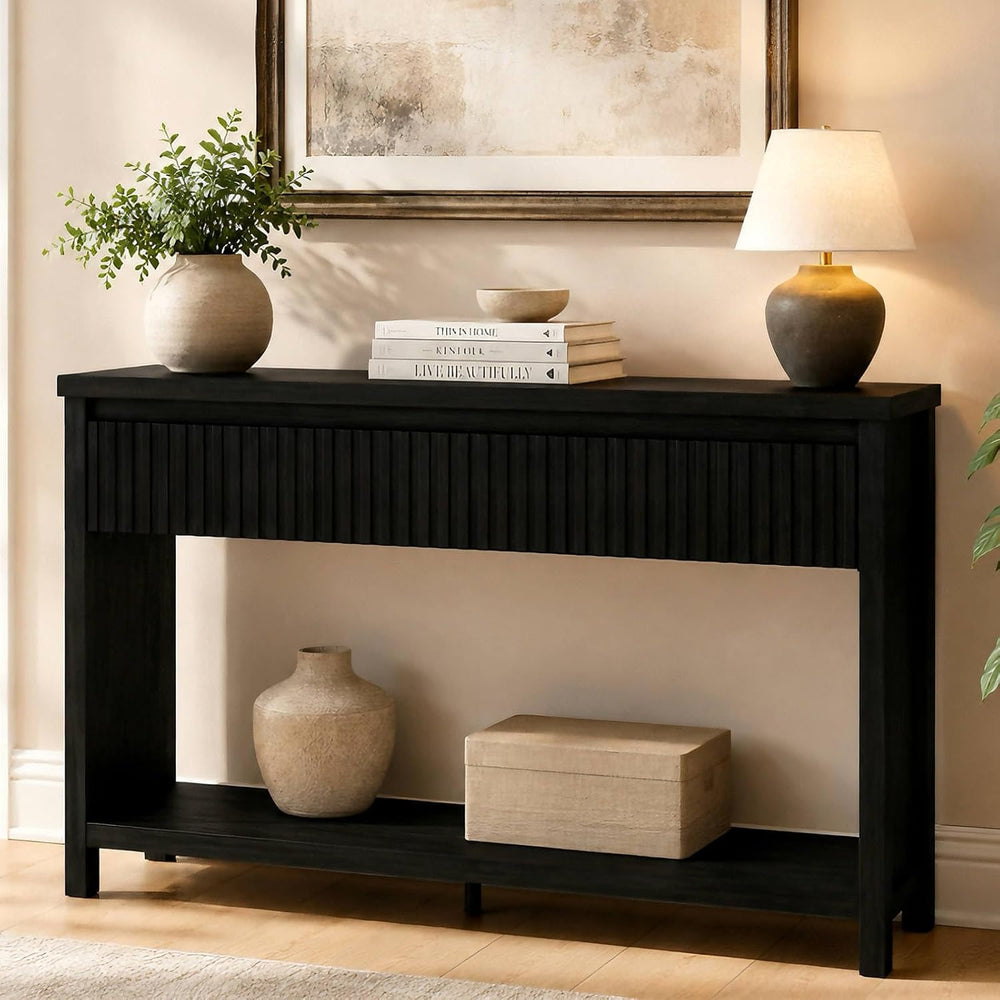 BON AUGURE Black Console Table for Entryway, 47" Entryway Table with Drawer