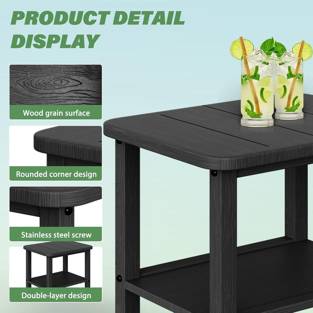 Patio Side Table, Small Rectangular HDPE Adirondack End Table for Outdoor Use...