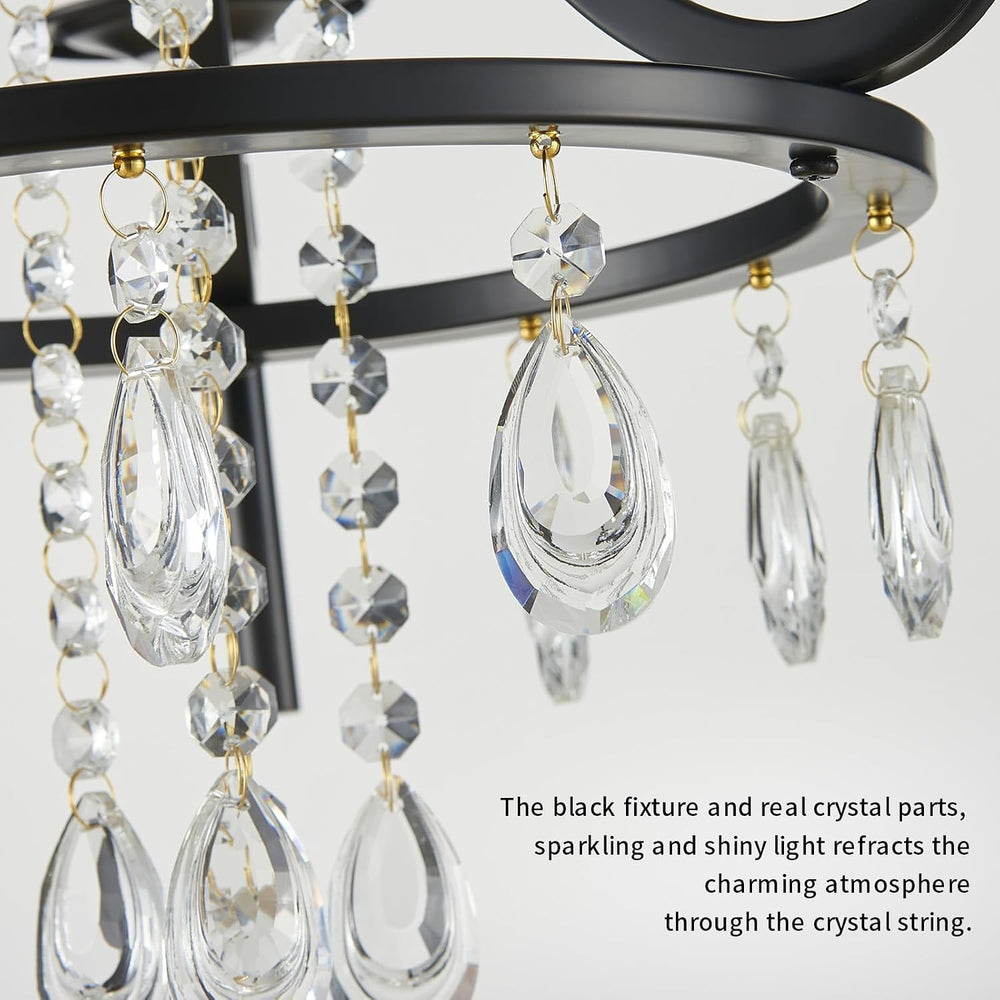 Small Crystal Chandelier, 3-Lights Modern Black Chandeliers for Dinning Room,...