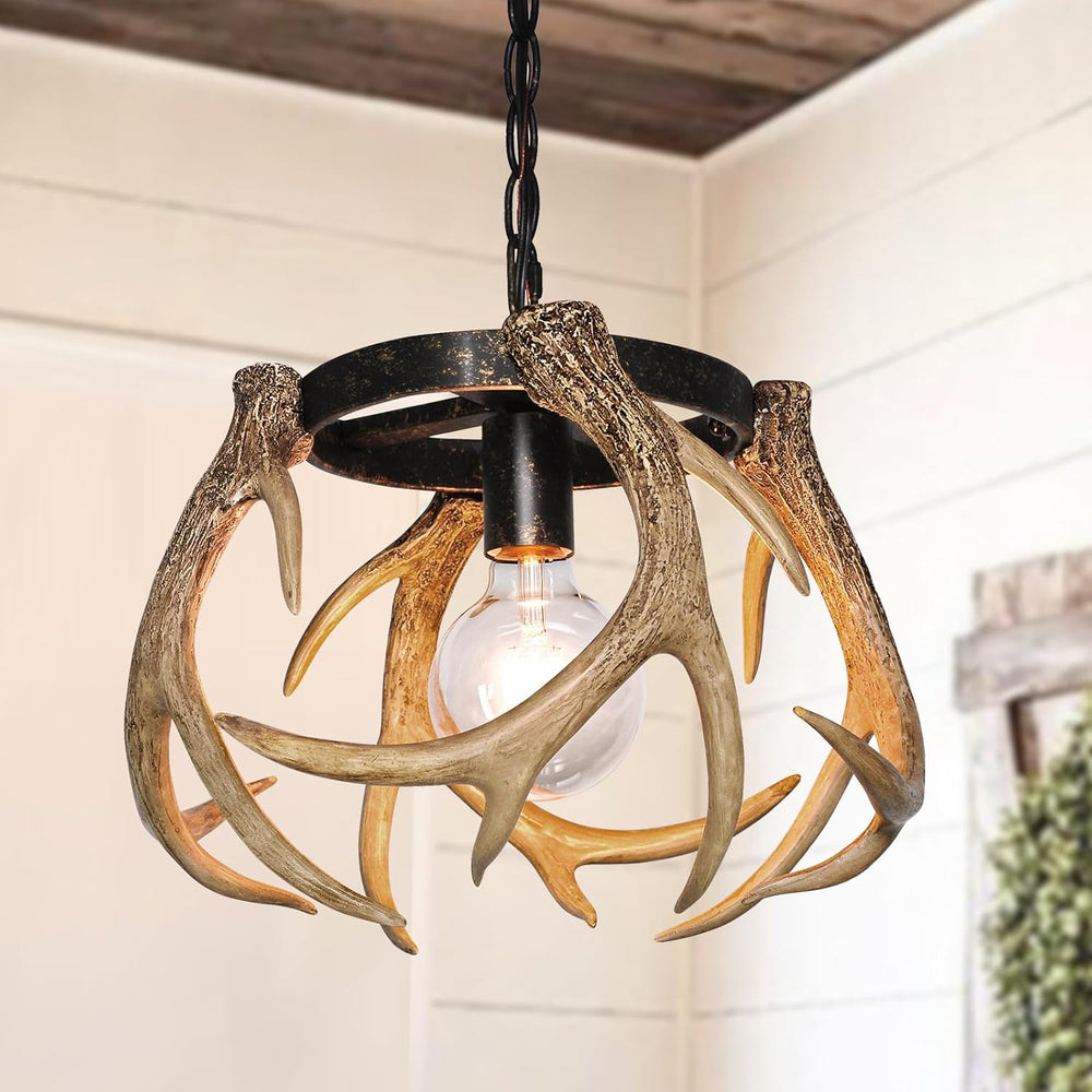Rustic Antler Chandelier Lighting with Resin 4 Antlers for Dining Room