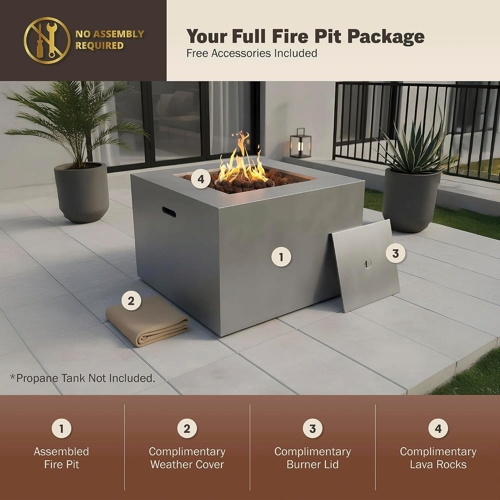 Kinger Home Kai 32-Inch Square Propane Fire Pit Table, Alloy Steel Outdoor Fi...