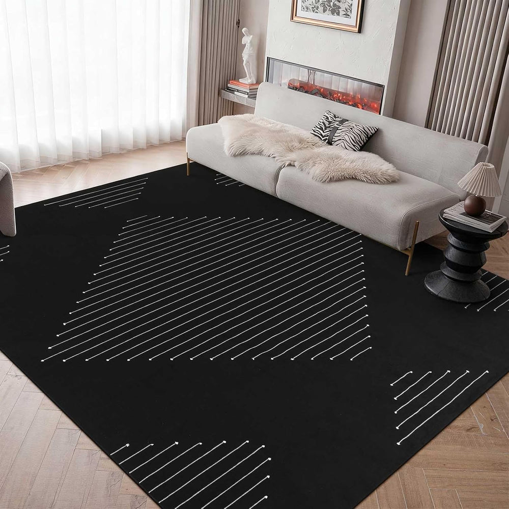 LIVEBOX Boho Black Area Rug 8 x 10 for Living Room, Bedroom Washable Moroccan...