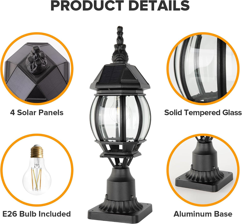 LUTEC Solar Post Light With Pier Mount Base, Dusk to Dawn Aluminium Lamp, Ext...