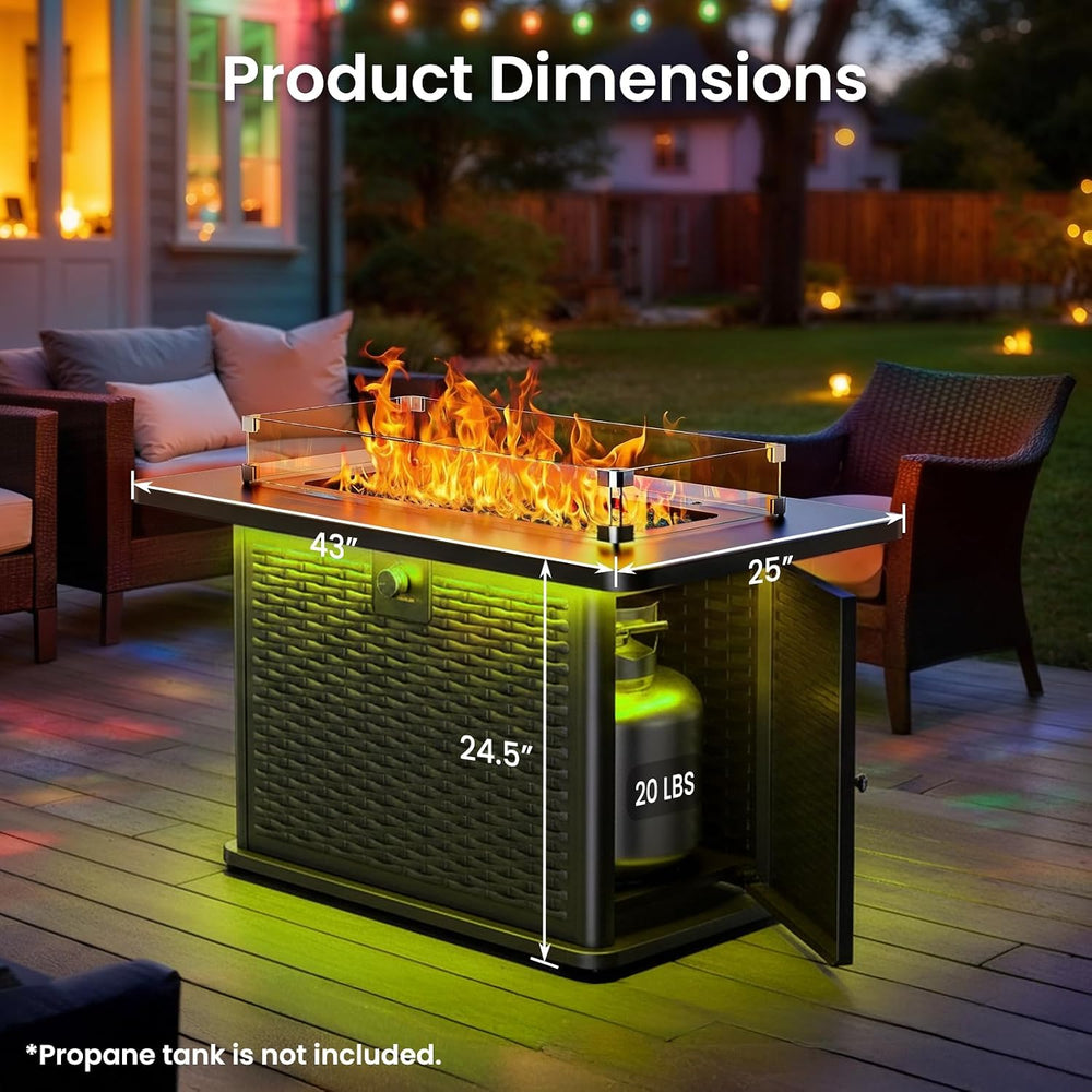 Ciays 43" Rectangular Propane Fire Pit with RGB Lighting Strip – 60,000 ...