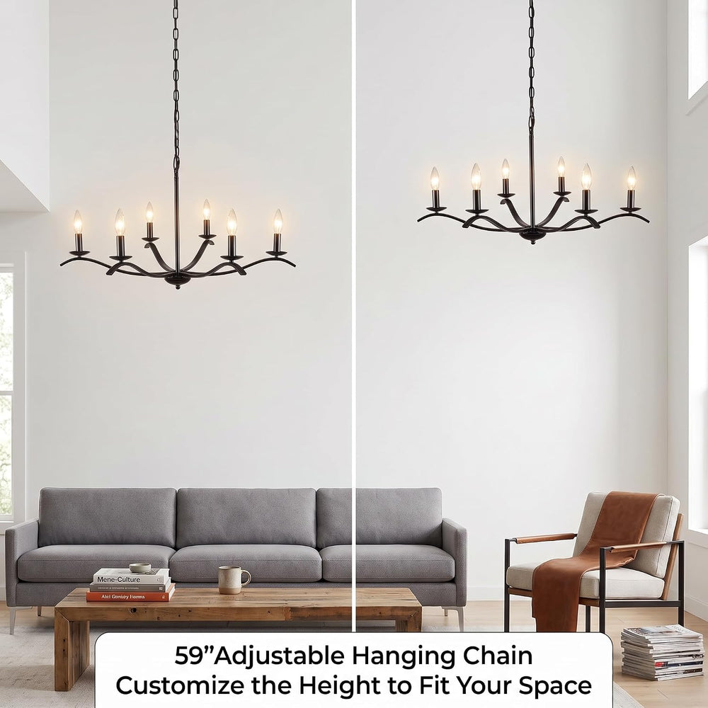 30" Black Chandeliers for Dining Room 6-Light Farmhouse High Ceiling Cha...